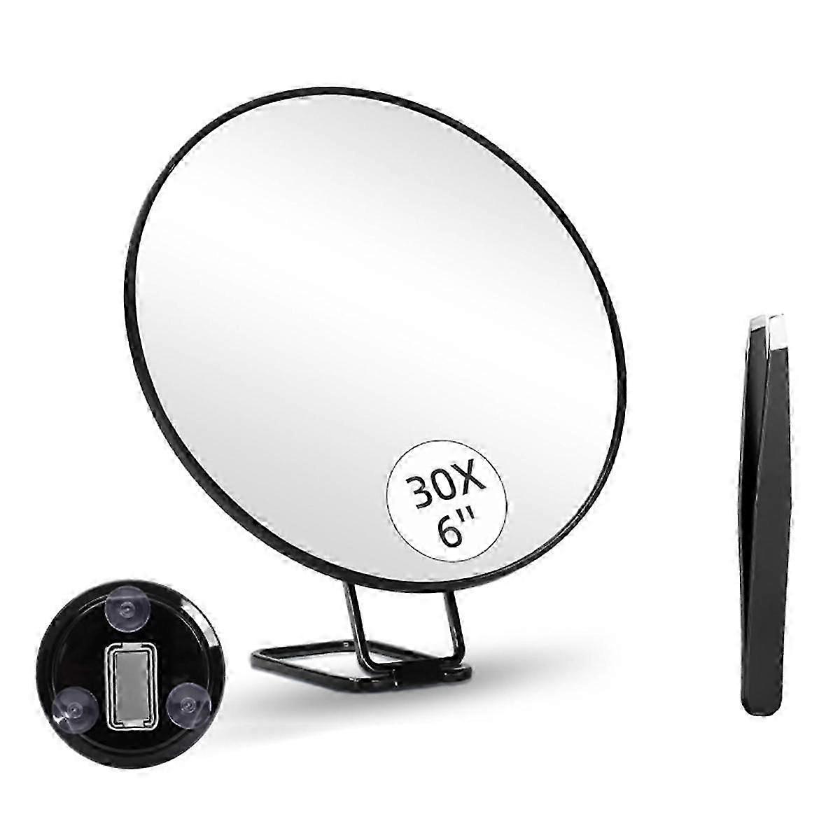 30X Magnifying Mirror with Stand Tweezers Magnified Makeup Mirror with 3 Suction Cups for Grooming