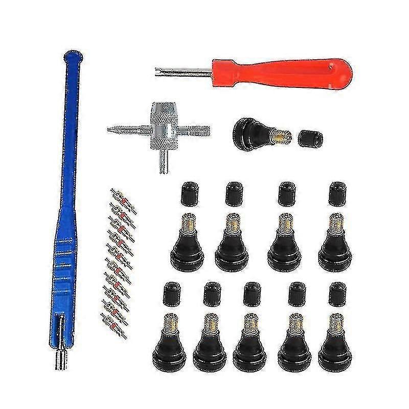 1set For Car Tires Blue Set Tubeless Tire Valve Installation Tool 23 Piece Valve Puller Valve Core Wrench