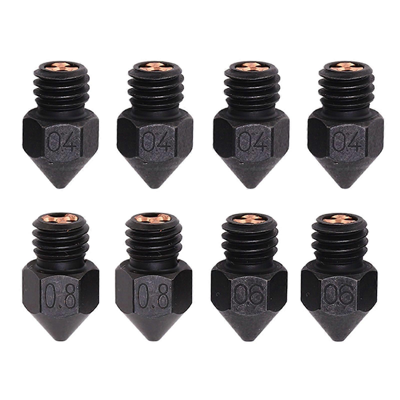 Högkvalitativ (8-pack) MK8 Klon Härdat Stål Munstycke Kit 0,4 / 0,6 / 0,8MM Hög