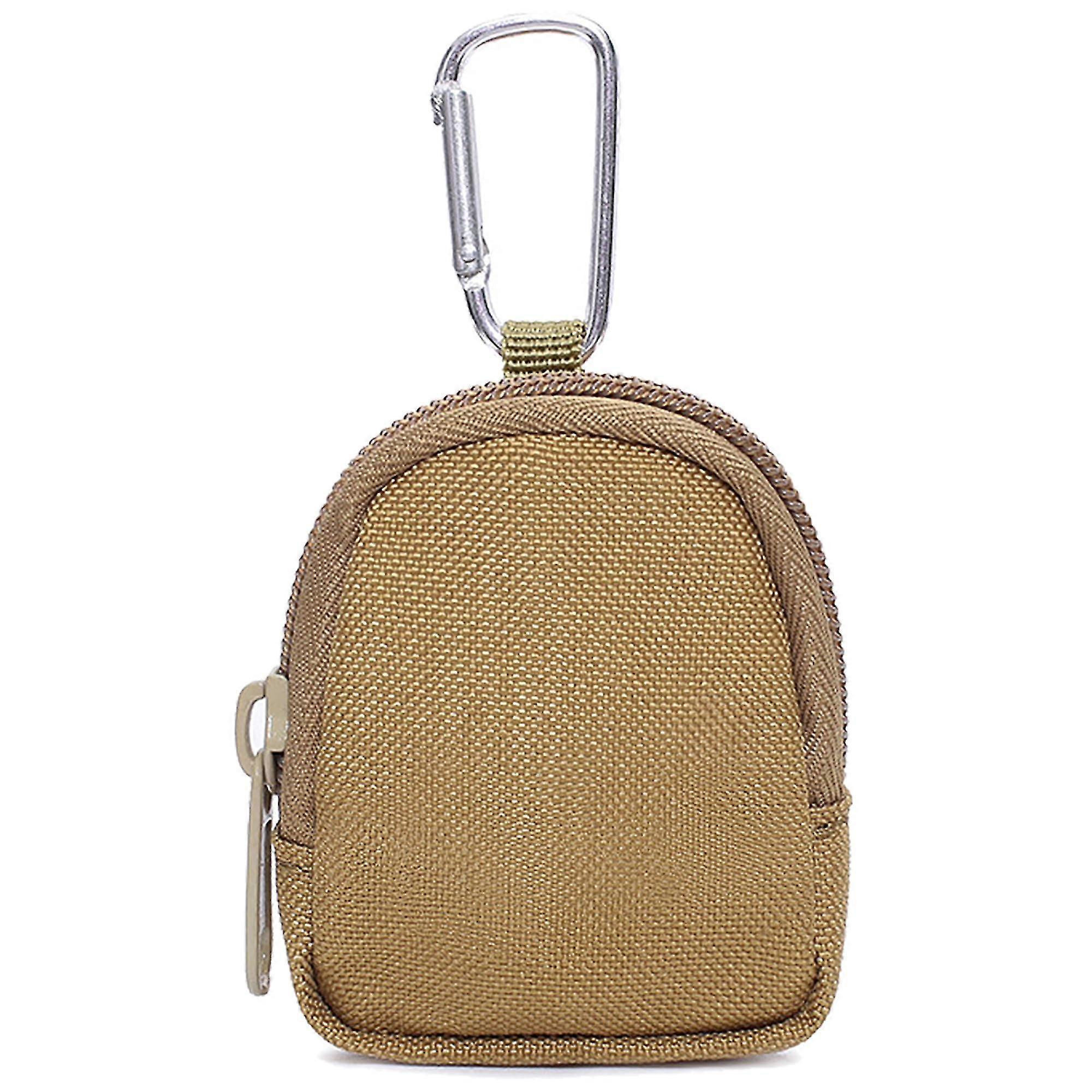 ブラウンキャンバスジッパー式小銭入れ、キーホルダークリップ付き、ウエストパック&トラベル用