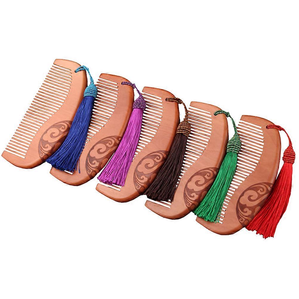 Tassel Comb 5Pcs Assorted Color Peach Wood Comb Elegant Retro Design for Head