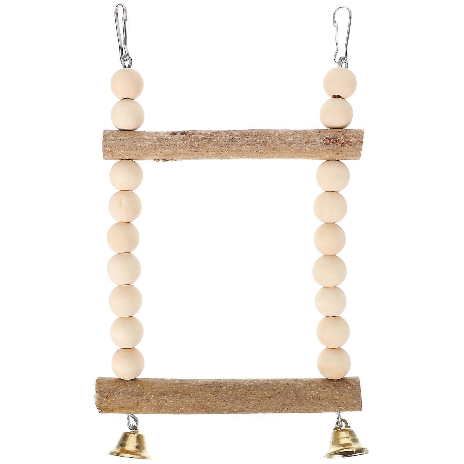 Wooden Double Tier Bird Swing for Parakeets and Parrots – Durable Natural Cage Perch for Beak Care, Balance Exercise, and Safe Chewing for Budgies