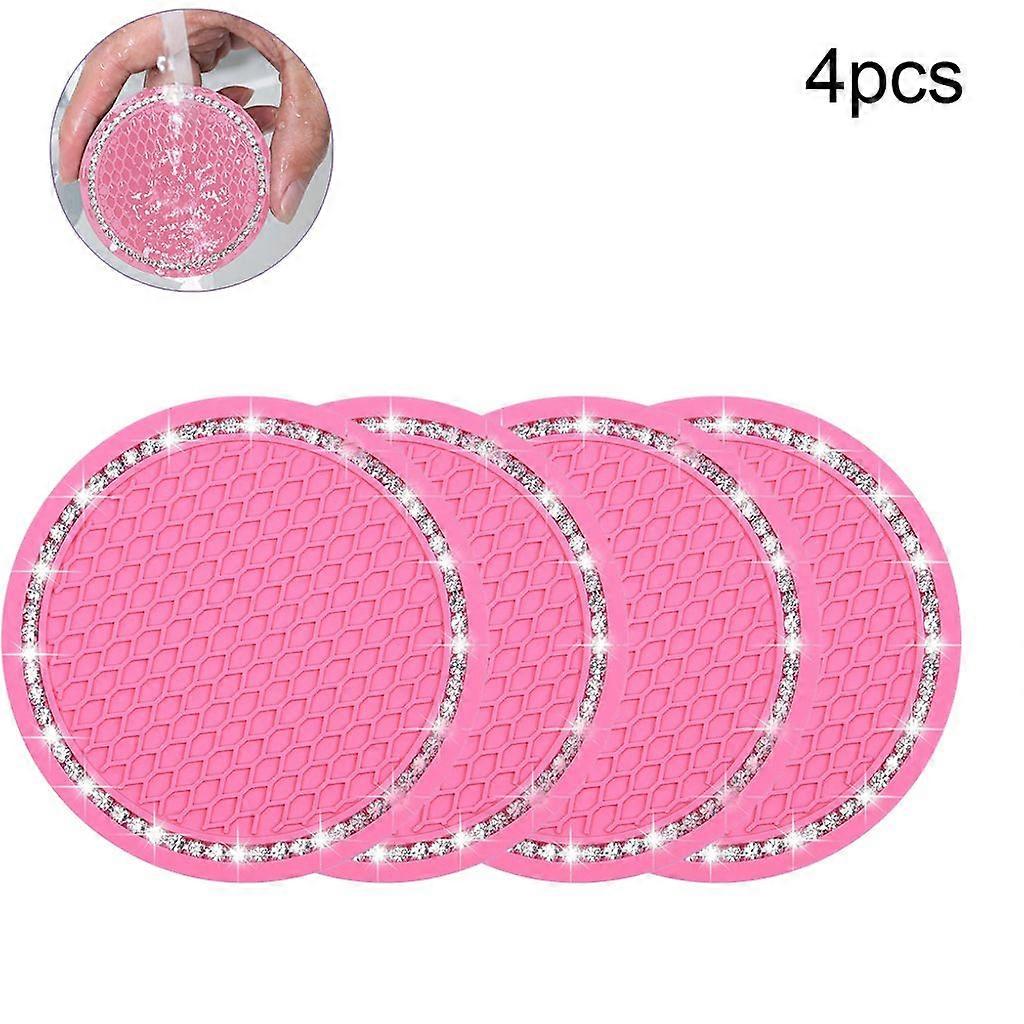 Pink Glitter Car Cup Holder & Coaster Set for Auto Interior