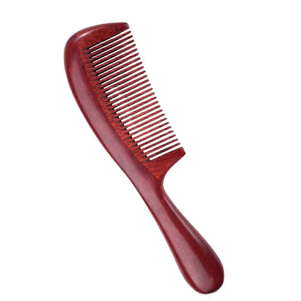 Anti-Static Comb Natural Wood Round Handle Headache Relief Straight Hair Combs Dark Red 20.5*5.5cm 1Pack