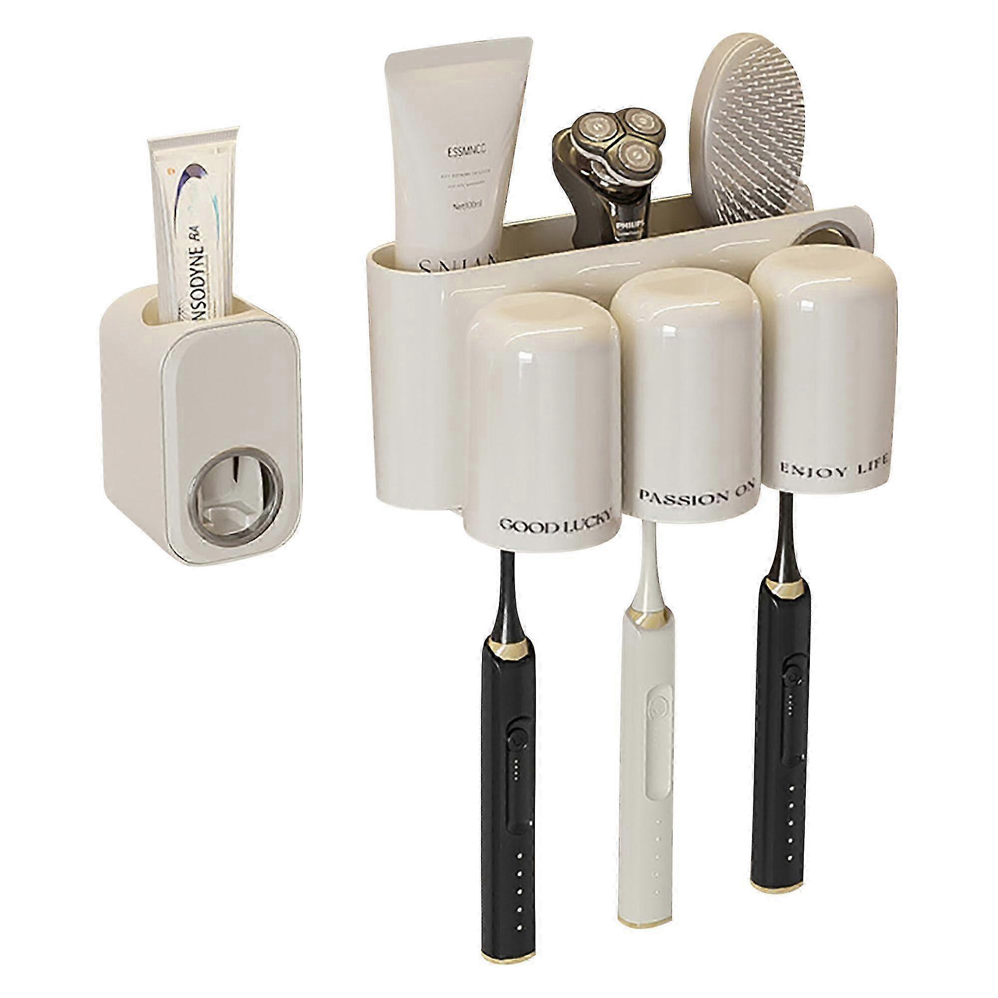 Wall Mounted Electric Toothbrush Holder with Automatic Toothpaste Dispenser and Quality Storage Cup (2CUP)