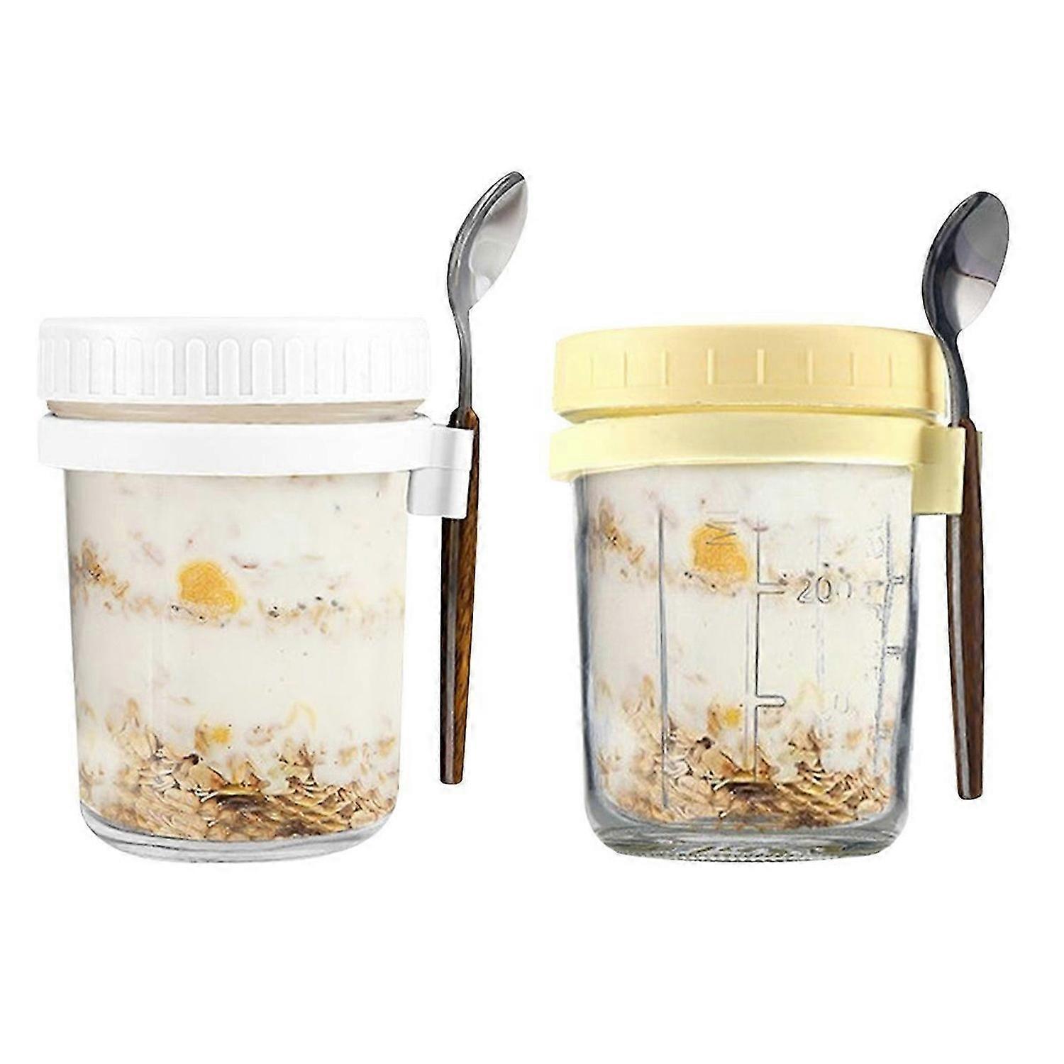 Overnight Oats Container Glass Cereal Cups to Go with Spoon Yoghurt Cup to Go Cup with Lid Cereal Ai