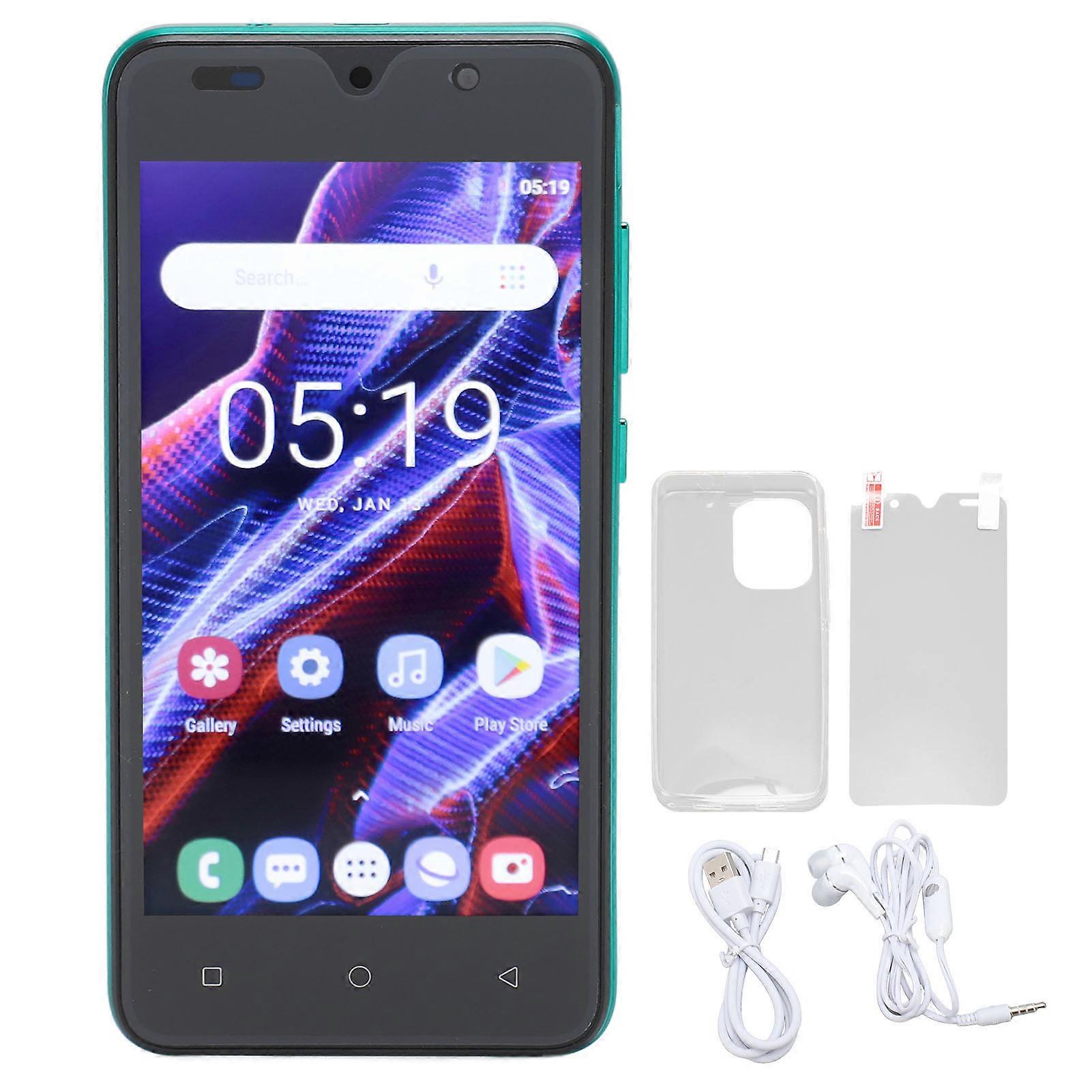 Green Android 12 Smartphone - 5.0" HD Display, 4GB RAM, 32GB ROM, Dual SIM, Facial Recognition