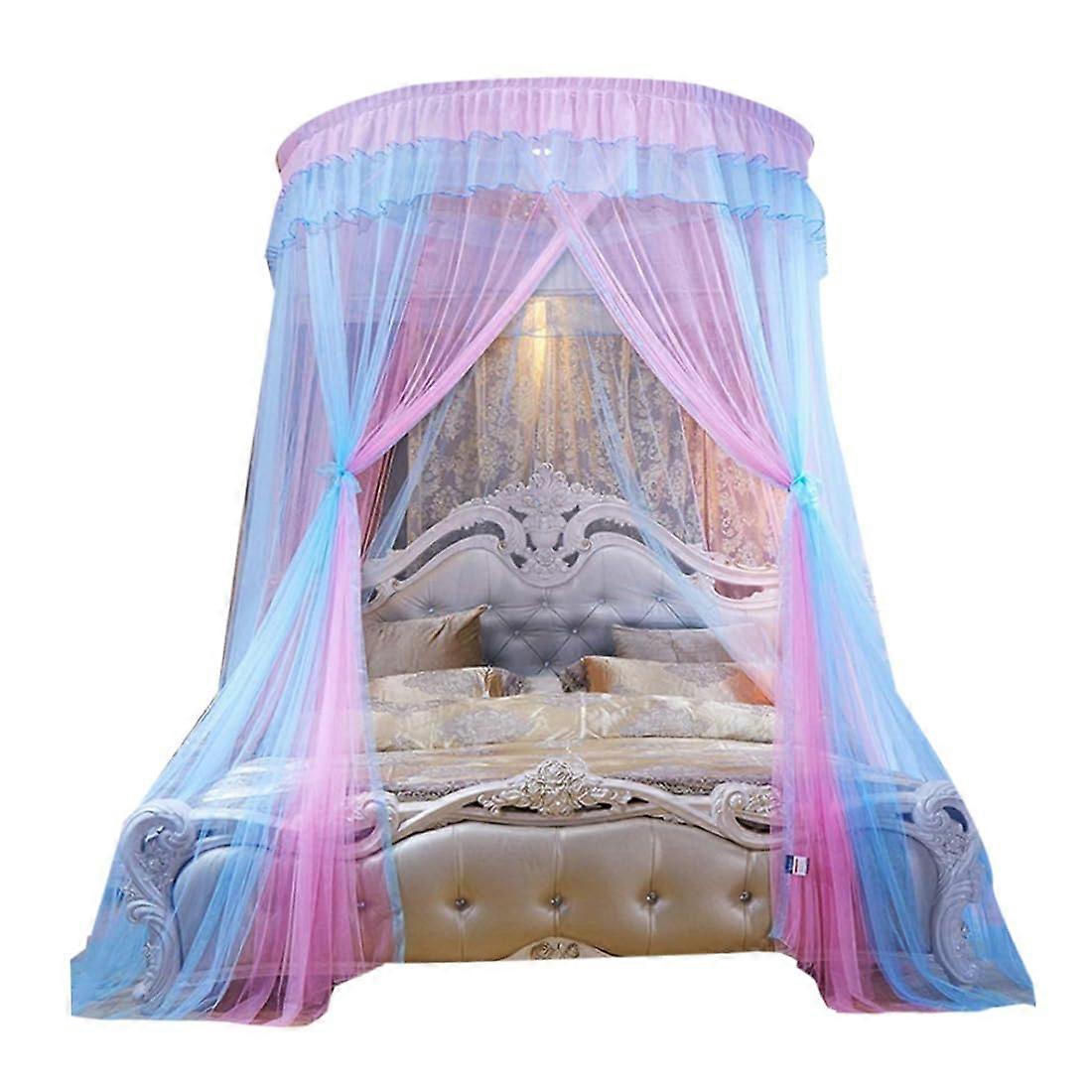 Bed Canopy Lace Sheer Mesh Princess Dome Mosquito Net Decoration Hanging Bed Curtains for Double Bed Blue Mosquito Net