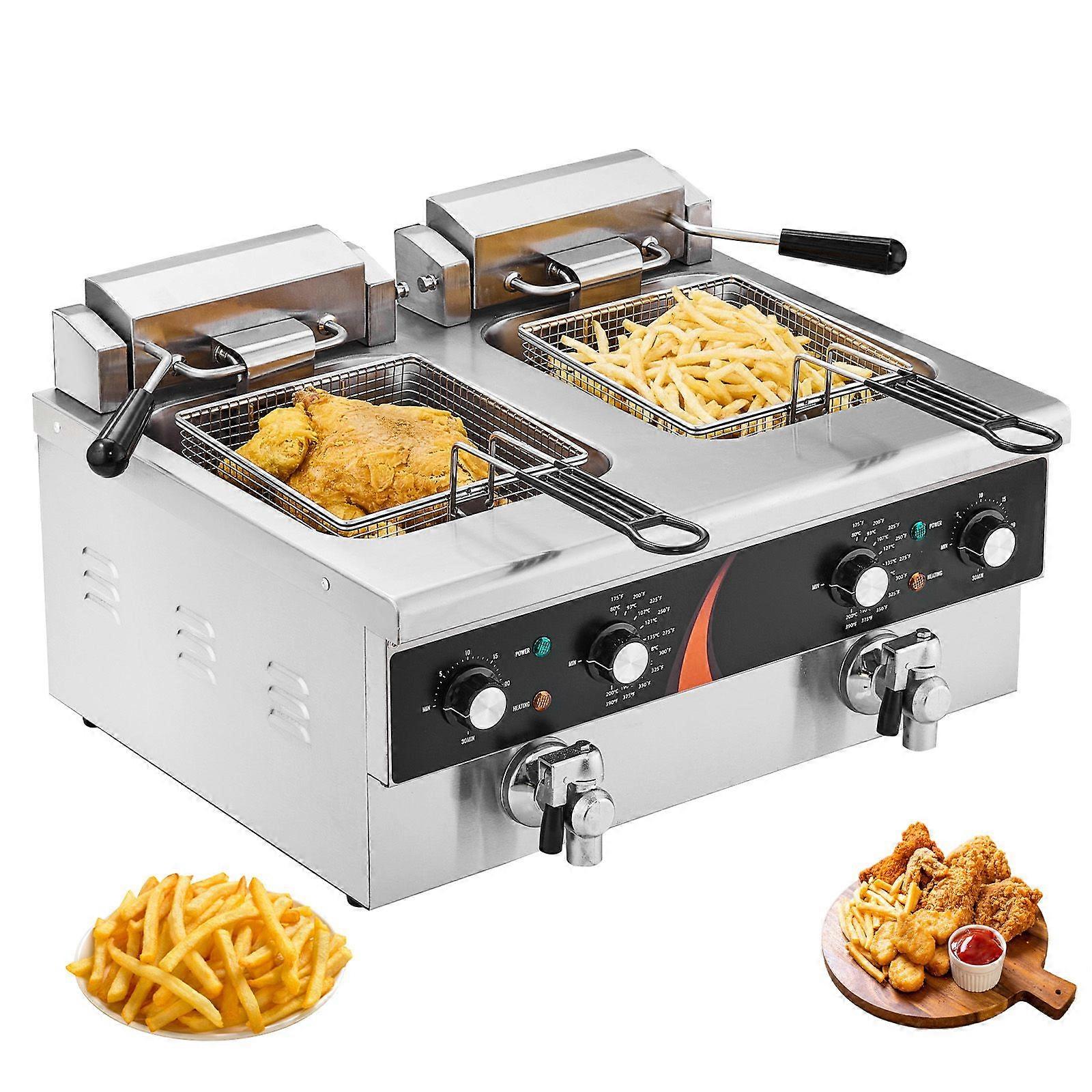 Gewerbliche Fritteuse, Doppeltank 3500W elektrische Arbeitsplattenfritteuse, 2 x 9Qt / 8,5L Doppelölfritteuse mit 2 Körben