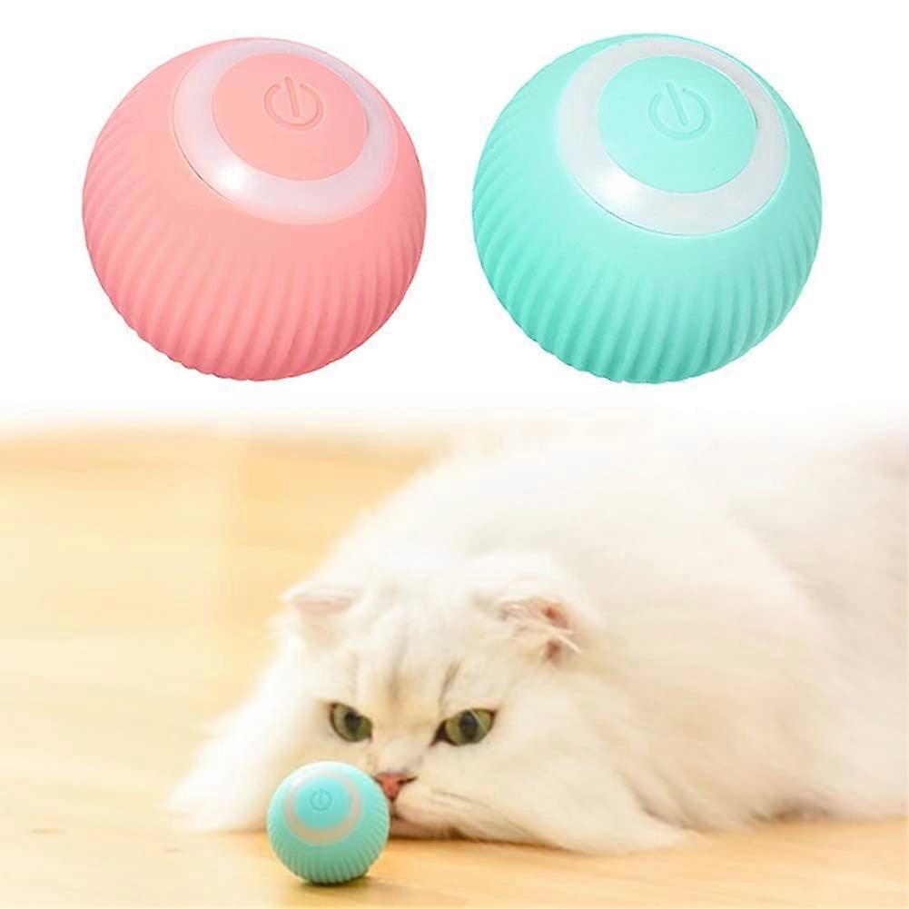 Interactive Cat Toy Ball 360 Degree Self-Rotating Ball With LED Light USB Rechargeable Pink and Blue
