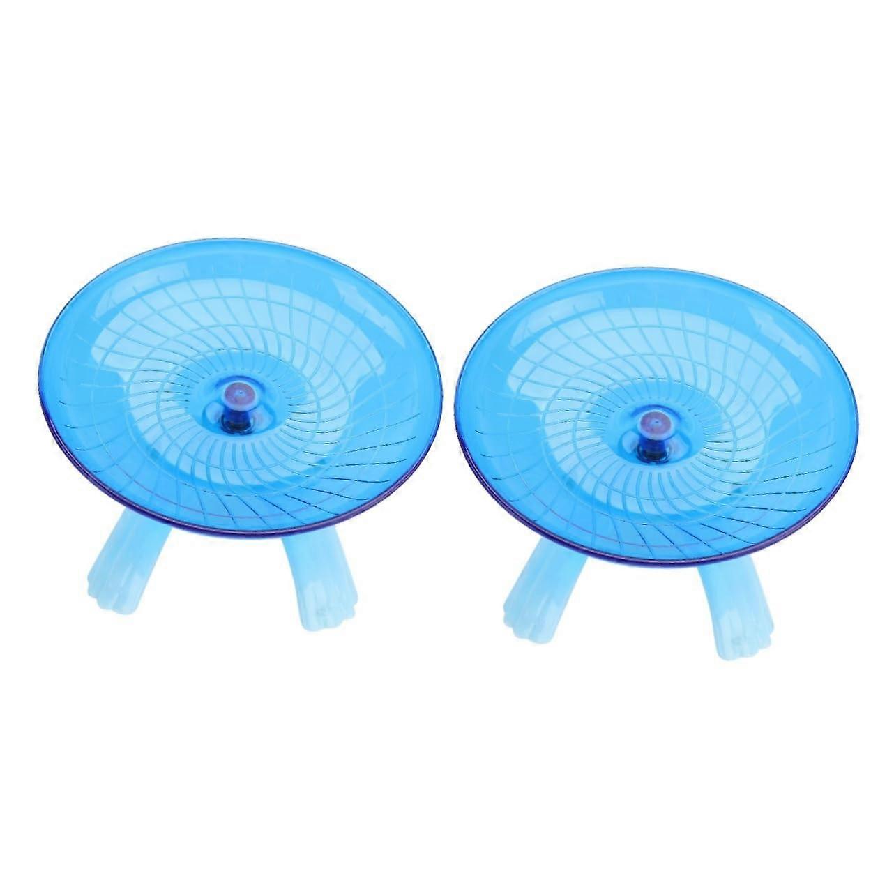Set of 2 Pet Dwarf Hamster Running Wheels, Blue Plastic Exercise Discs for Hamsters, Swing and Saucer Style