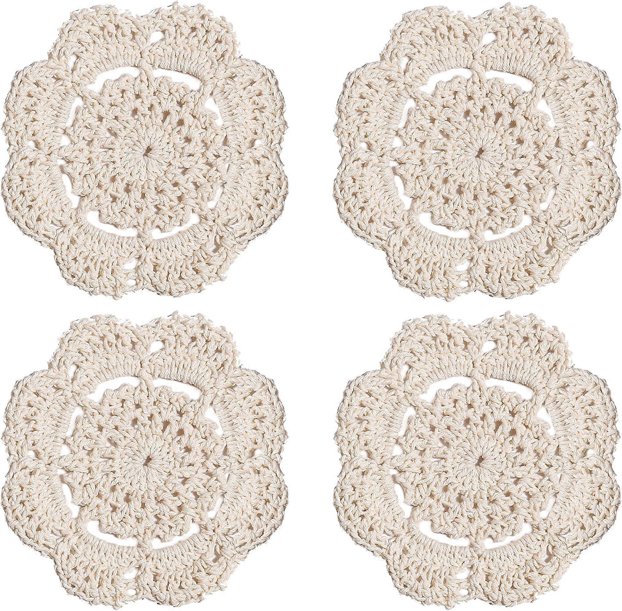 Set of 4 Round Lace Crochet Doilies Coasters Handmade