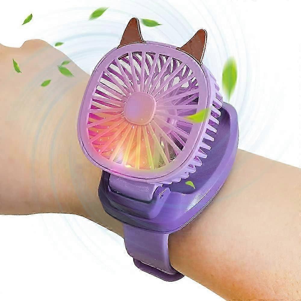 Mini Portable Wrist Fan ,Heldhand Watch Fan with Wrist Strap Colorful LED Light Three-speed USB Char