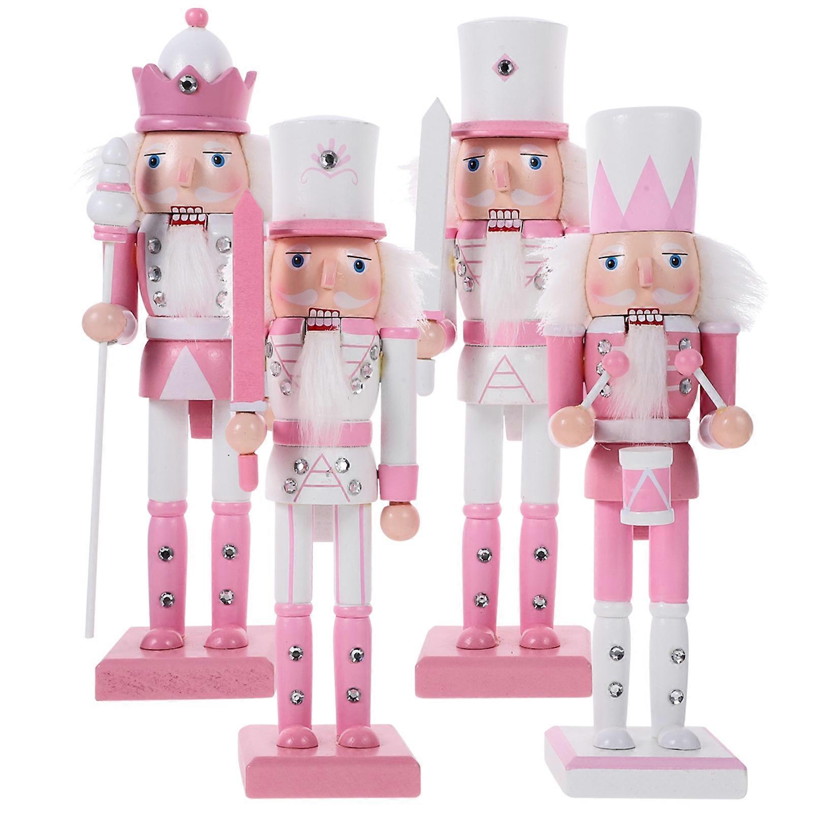 Xmas Nutcracker Soldier Wooden Ornament Hand Painted Christmas Decor Party Home Desktop Decoration Nutcracker Figures 4pcs