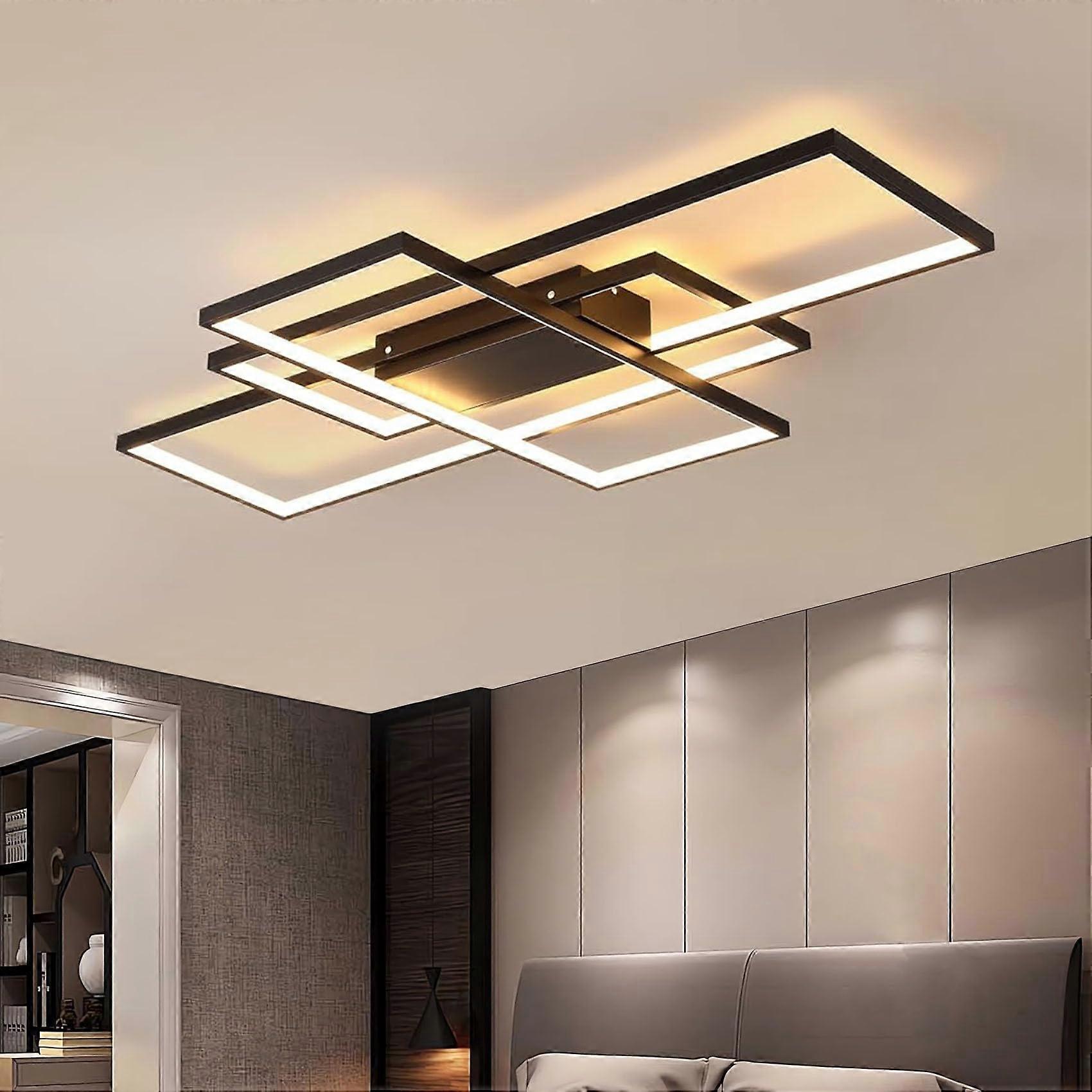 Modern LED Ceiling Light 80 cm Warm White 3000 K 3 Rings Rectangular Black