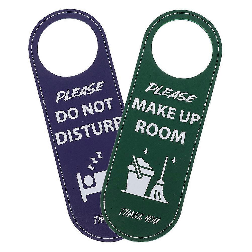 2pcs Double Sided Door Hanger Sign "Please Do Not Disturb" & "Make Up Room" PU Handle Sign for Hotel Bedrooms Enhances Privacy and Cleaning Efficiency
