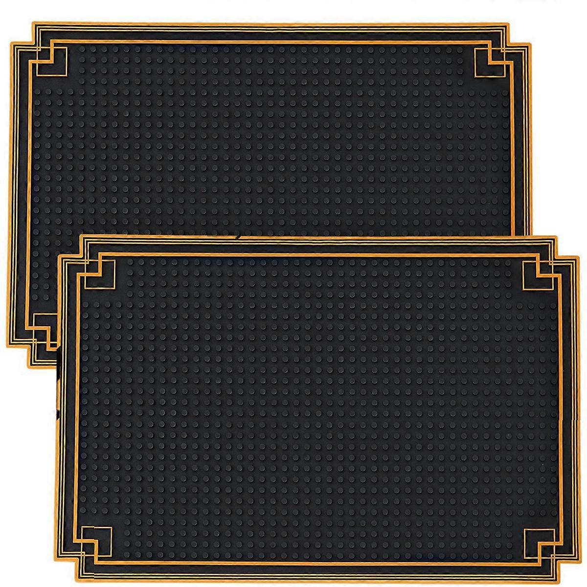 2 Pcs 18x12 Inch Bar Mat Non Slip Rubber Mat with Gold Border