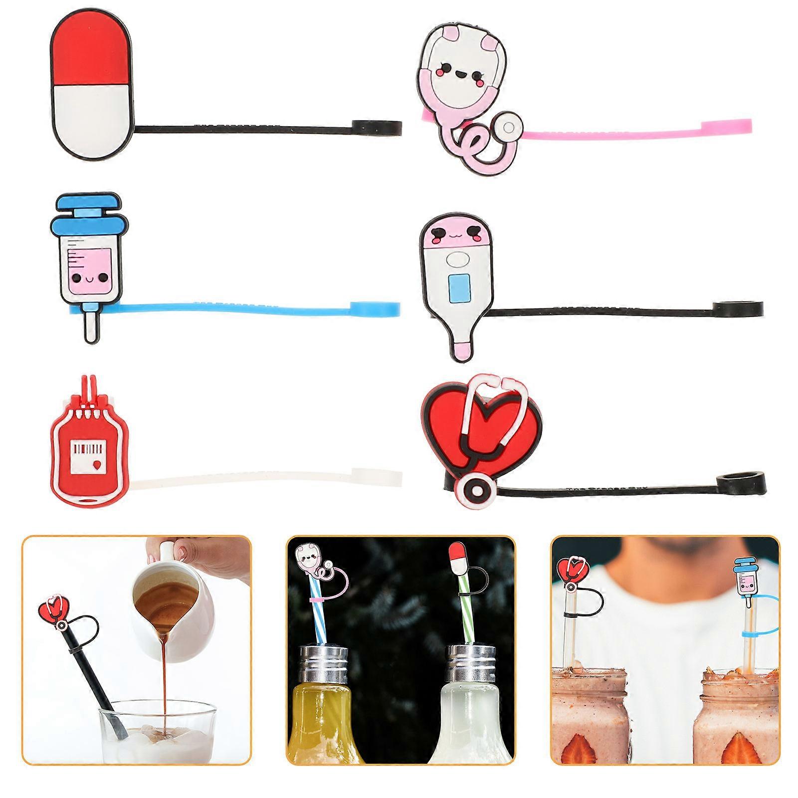 غطاء غطاء القش مضحك سيليكون شكل خاص للاستخدام العائلي التجمعات نزهة حزب في أي مناسبة 6 قطع