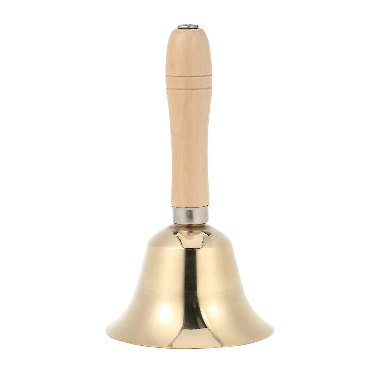 Cloche de hochet en cuivre avec poignée en bois Cloche de service d’appel de restaurant 8cm de diamètre (doré)