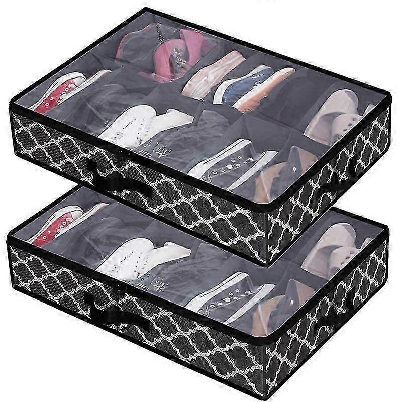 Under The Bed Shoe Organiser Fits 24 Pairs - Set Of 2x12 Under Bed Storage Solution For Any Shoe Size
