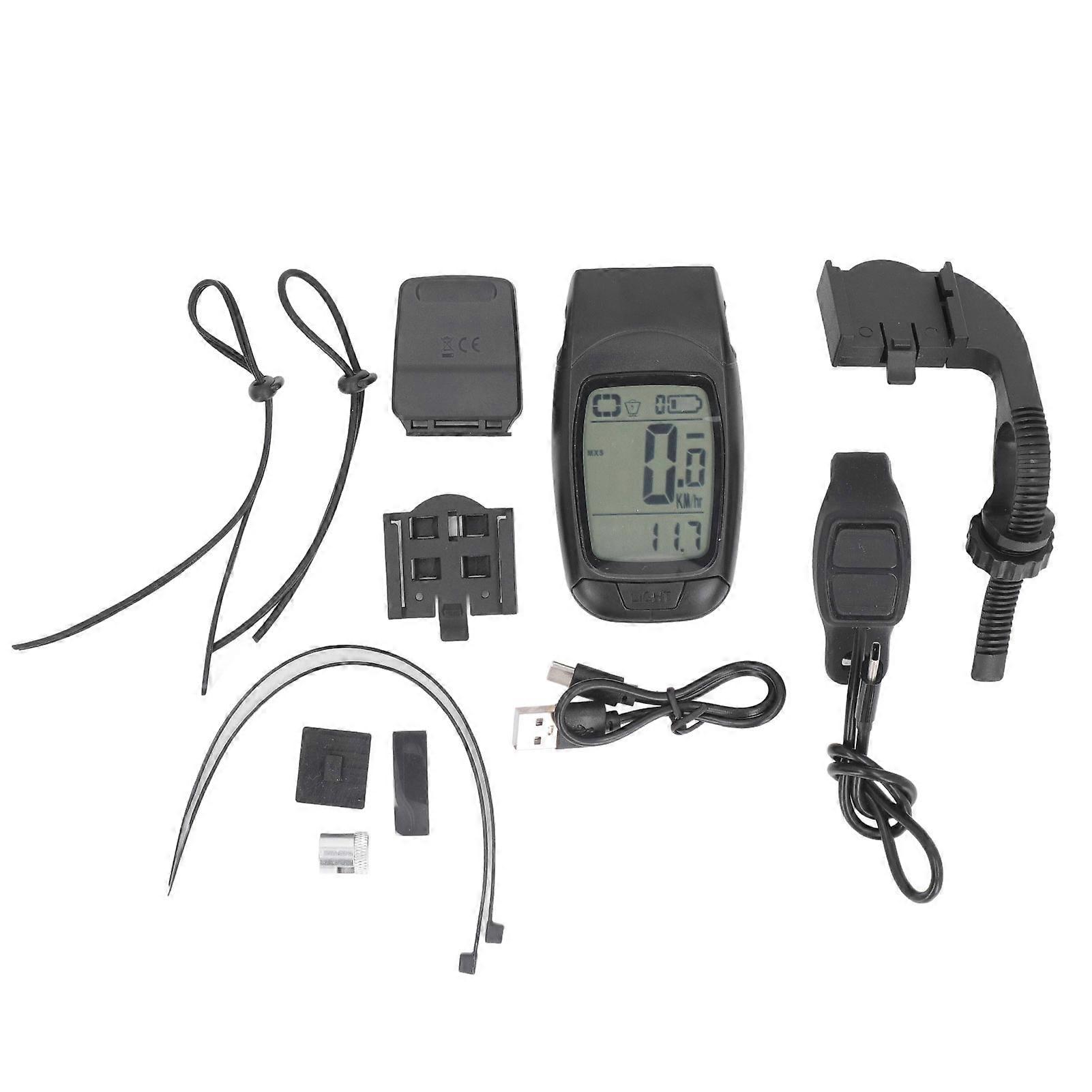 Bike Computer IP64 Waterproof Large LCD Backlit Display Cycling Speedometer Odometer with LED Light and Horn