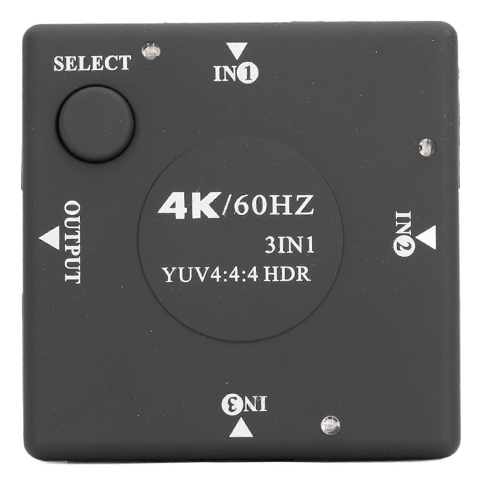 4K 60Hz HD Multimedia Interface 2.0 Switcher: 3 in 1 Out, Quick Switch for Home Theater