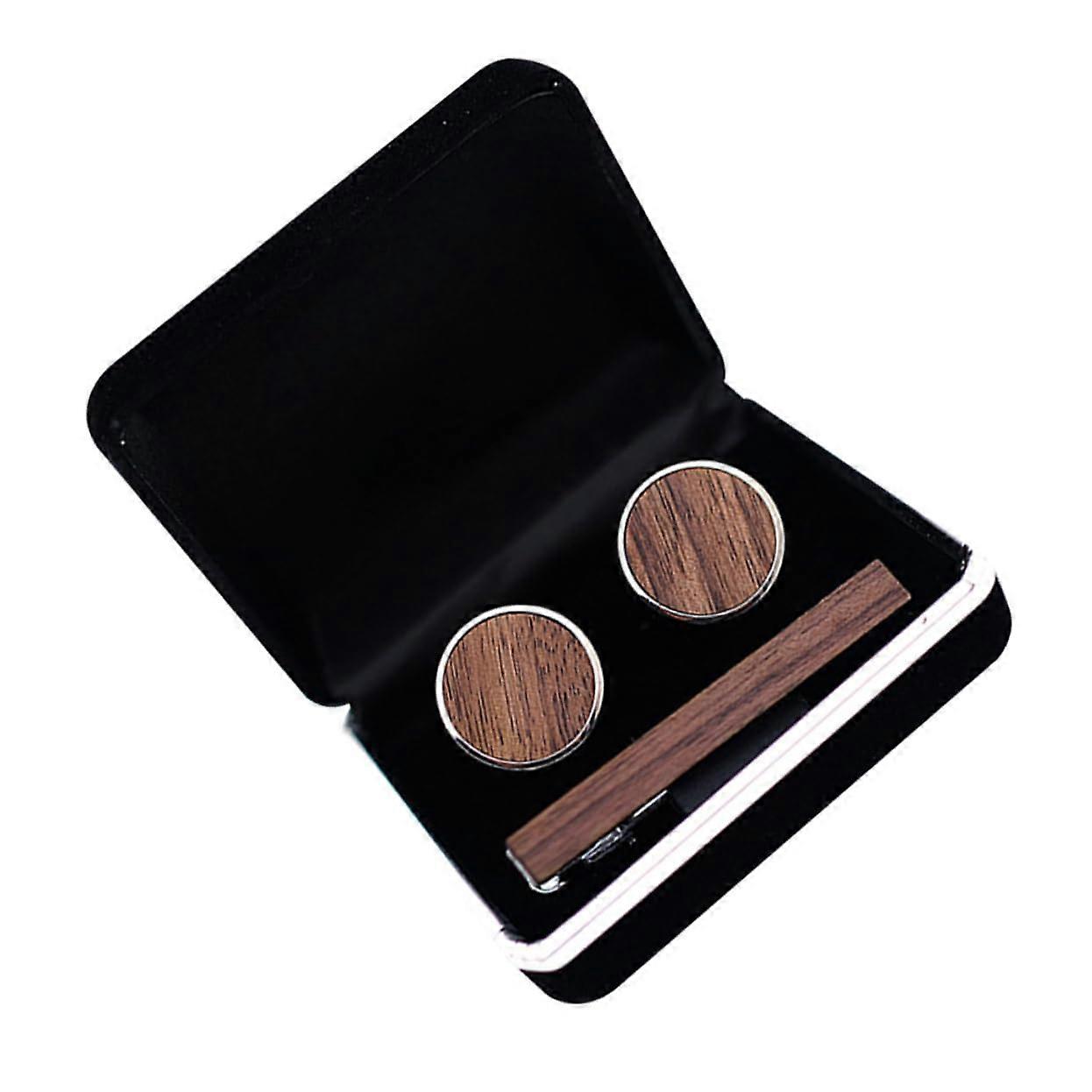 1 Set Men's Tie Pin Cufflinks Set Walnut Wood Tie Clip with Wood Design for Weddings and Formal Occasions Durable and