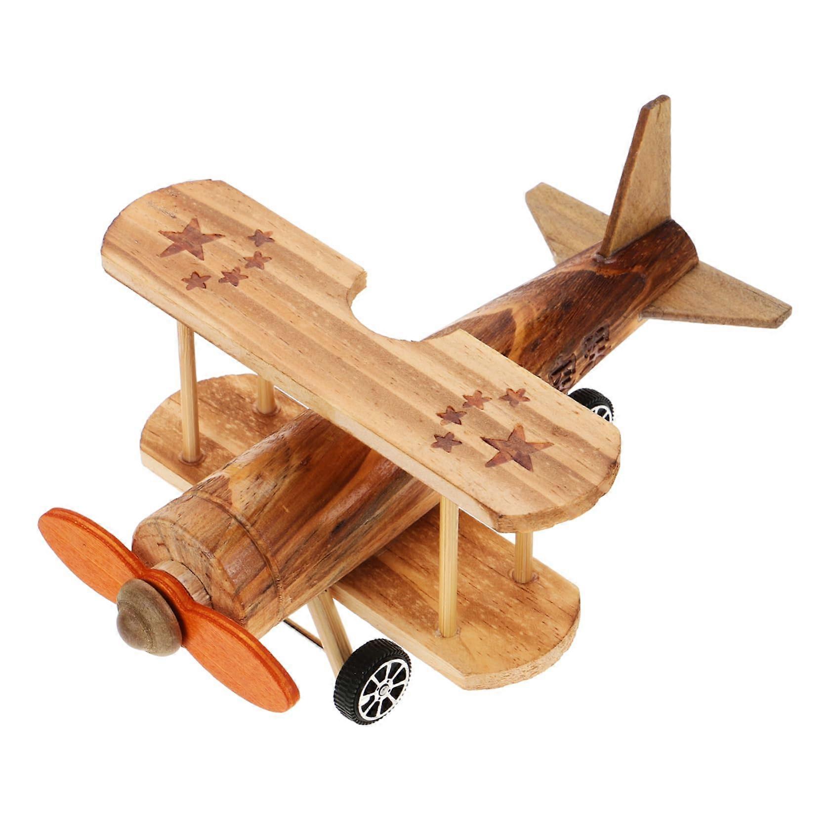 Vintage Wooden Airplane Model - Rustic Home Decor for Cafés, Miniature Aircraft Ornament, Creative Wood Craft, 12 Inch