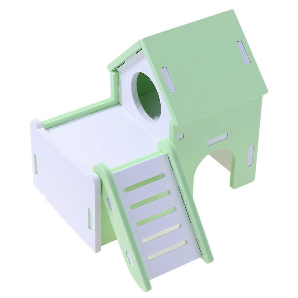 Wooden Small Pet House with Ladder and Sleeping Nest for Hamster Guinea Pig Green 7x5x8.3 Inches