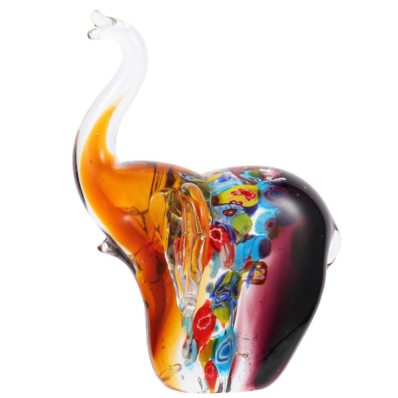 Glass Animal Elephant Ornament Collectible Desktop Decor Details 8.5x11.5x15.5cm High Refractive Index 1Pcs
