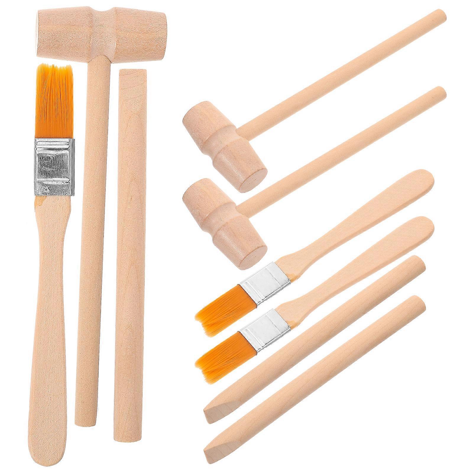 3 Sets Dinosaur Dig Tools Wooden Hammer Brush Kit for Gemstone Excavation Educational Activity for Kids Birthdays Holidays
