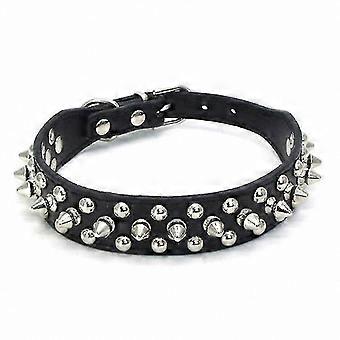 Hundehalsband aus Stachelleder für große Rassen - Verstellbare Nietenkette im Punk-Stil für Pitbulls & Mastiffs (Schwarz)