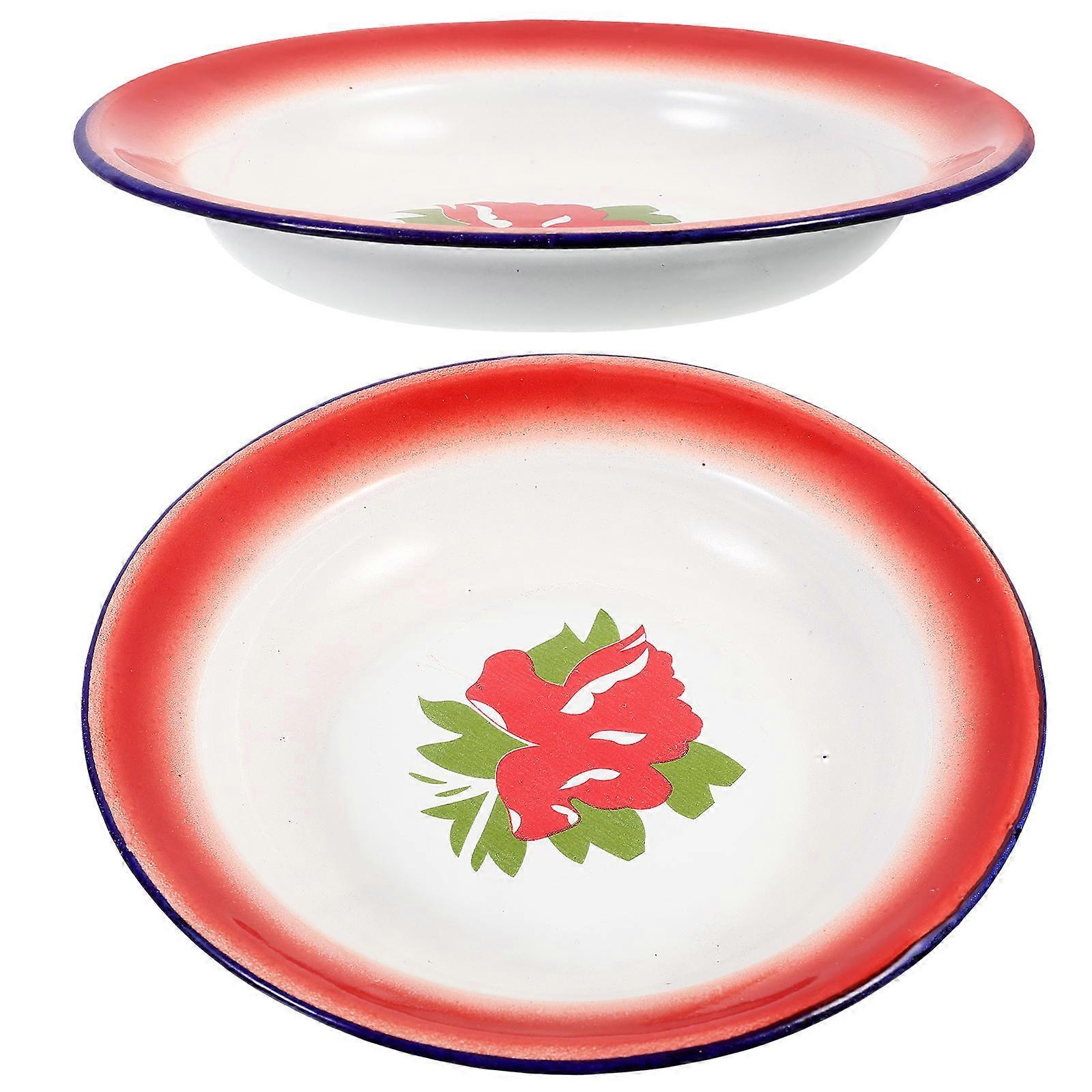 Antique Floral Pattern Ceramic Plates for Storage Use with Strong Durability 2pcs