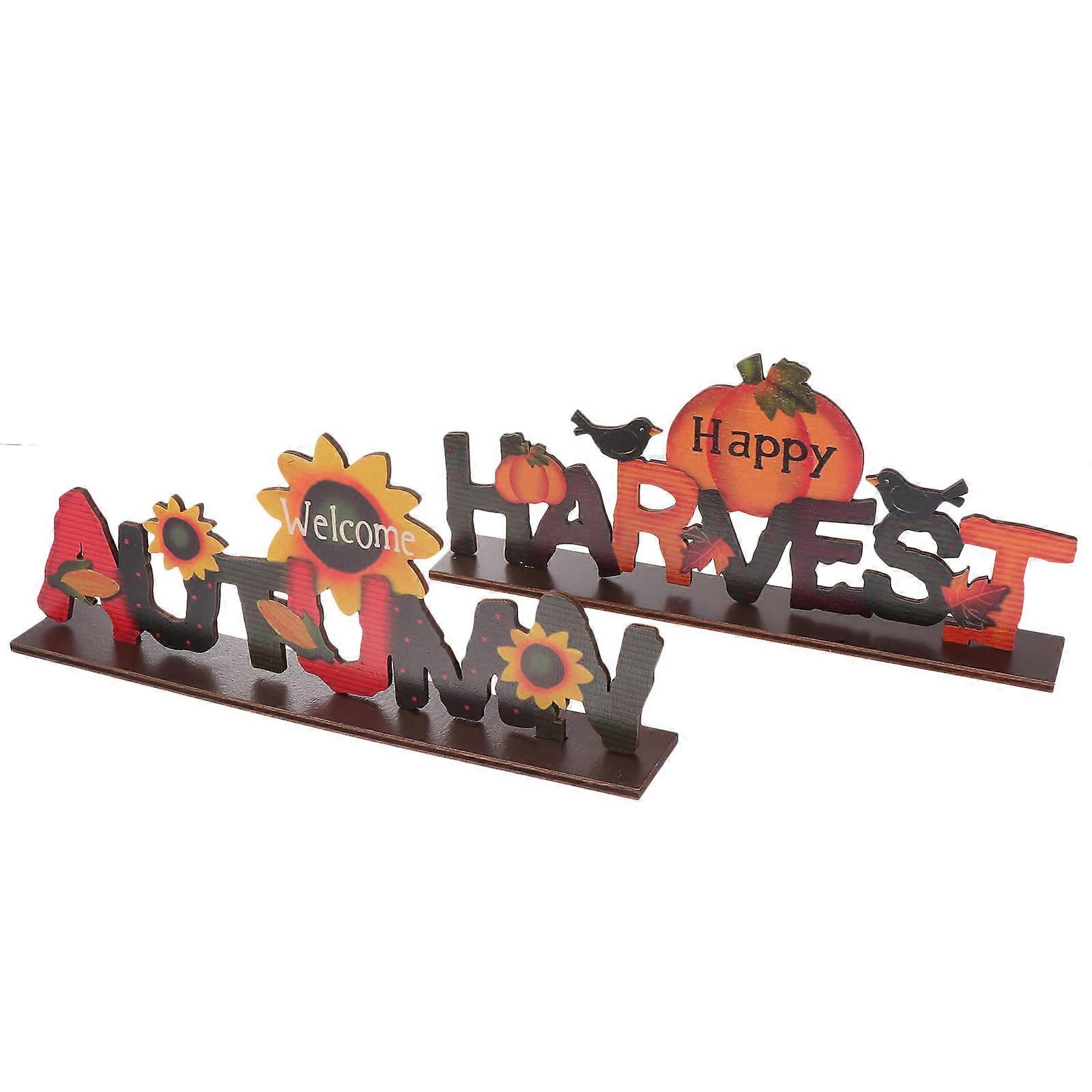 Creative Alphabet Desktop Decors Wooden Home Decoration Rectangular Base Photo Props Assorted Color 9.8×1.6×3.9in 2Pcs