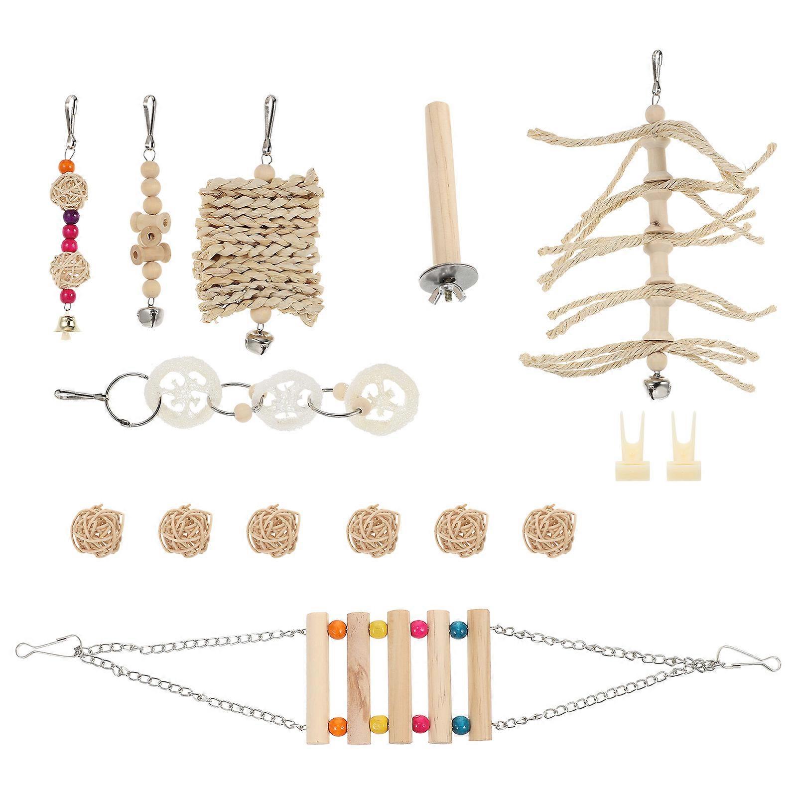 Parrot Swing Bird Plaything Set For Bird Care 22X10X2cm Assorted Color Healthy Teeth 15Pcs