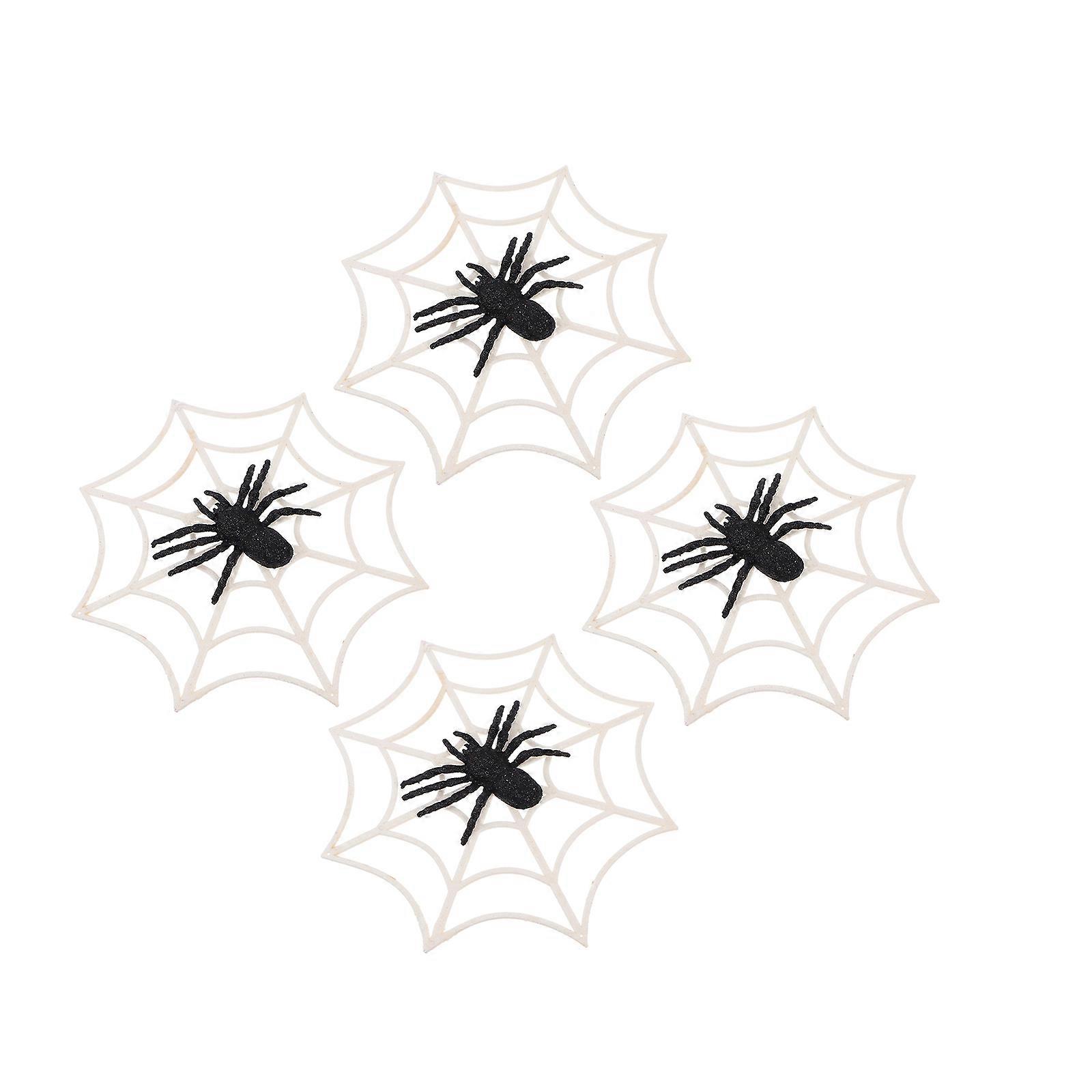 Halloween Creepy Spider Web Ornaments 4Set for Costume Parties and Pranks Crafted from Black Plastic for Eye-Catching Displays