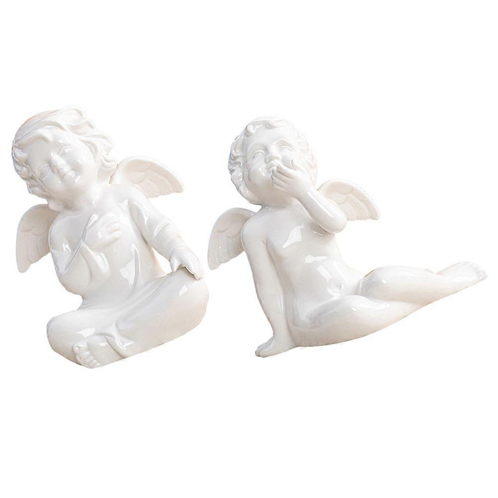 Ceramic Angel Statue Decorative Figurine Wedding Party 17X15X9CM White 1 Set (2 Pcs)
