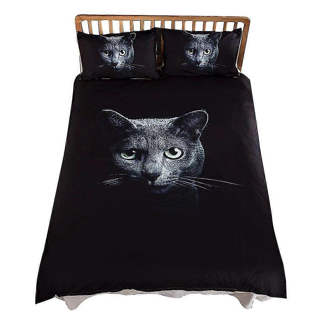 3D Black Cat Print Soft Polyester Duvet Cover Set - King Size Bedding Set for Cat Lovers - Cozy & Stylish Home Decor
