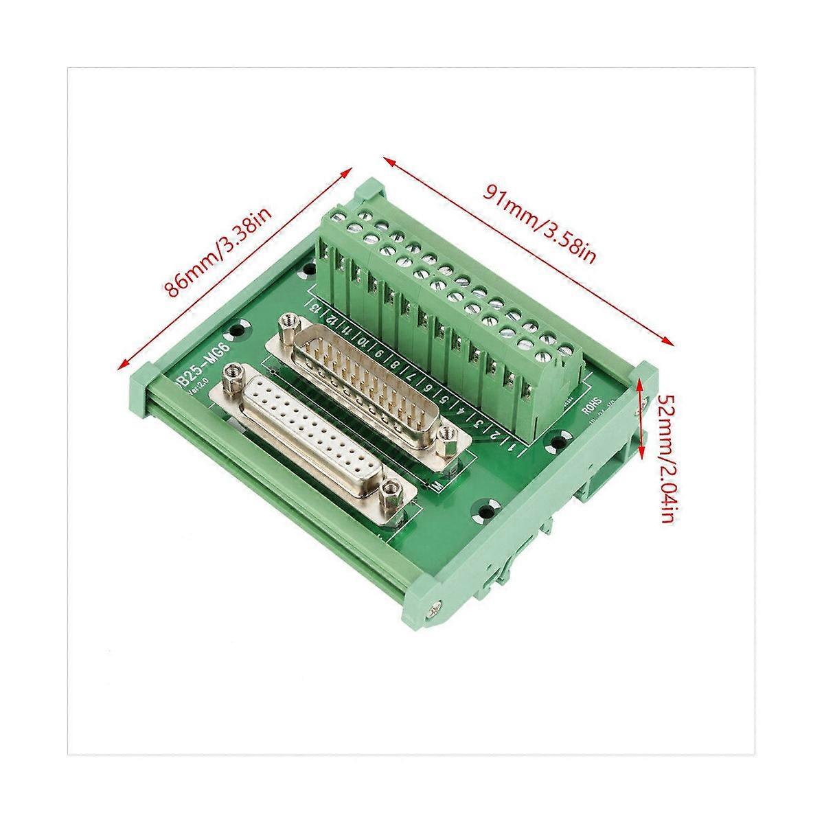 2X DB25 DIN Rail Mount Interface Module Male/Female Connector Breakout Board