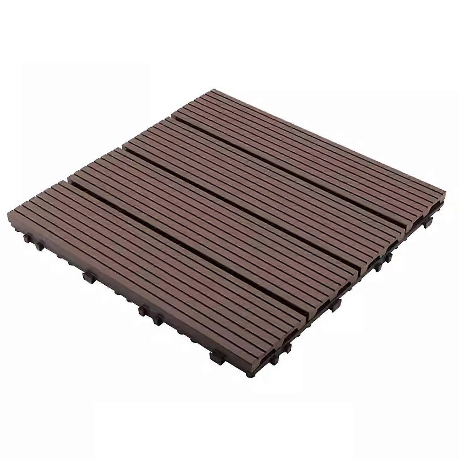 Interlocking wooden and plastic floor tiles, square connecting bases (Dark brown, 4 pieces).