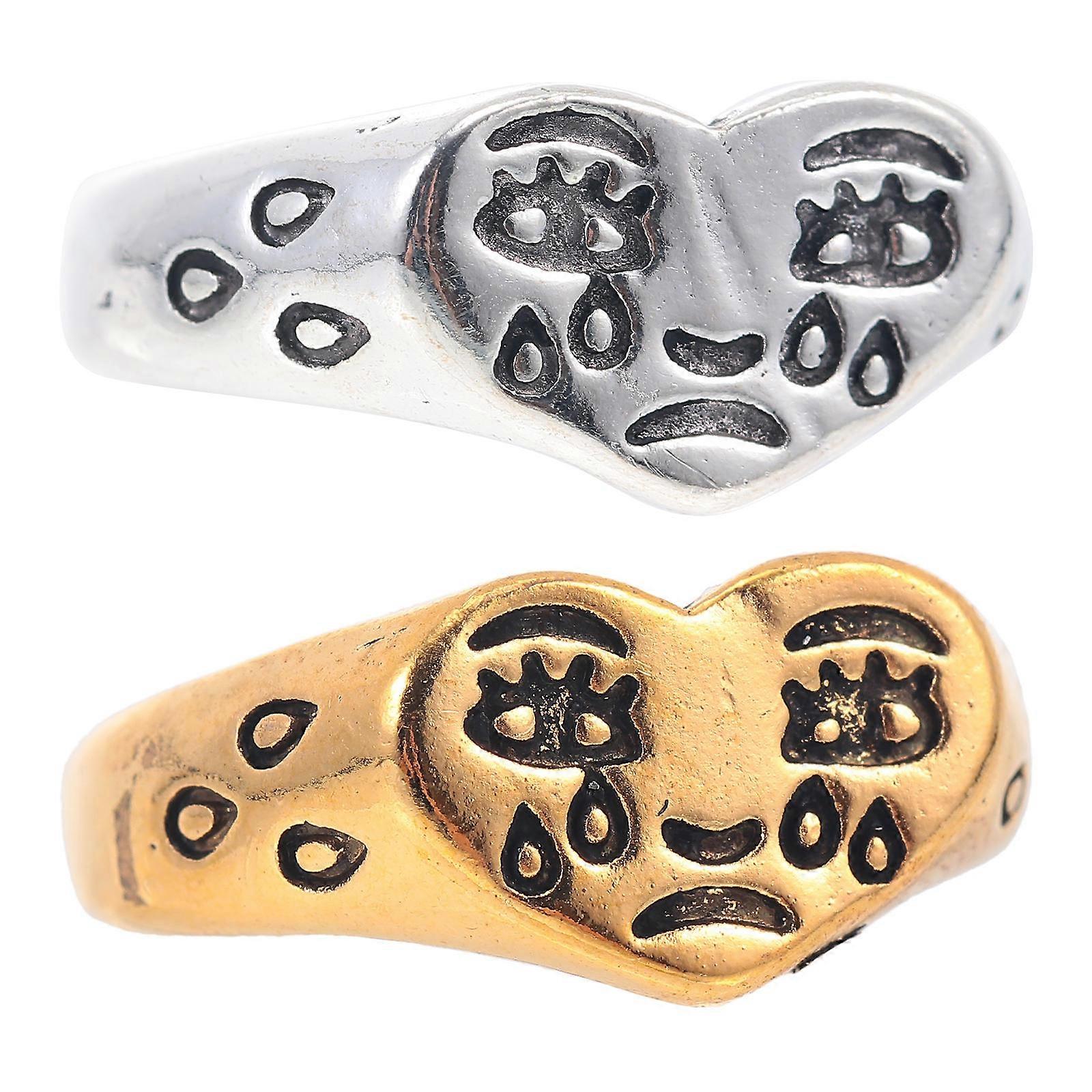 a refined product description for your **2pcs Adjustable Open Rings With Crying Face Pattern**:
### π 2pcs Adjustable Open Rings with Crying