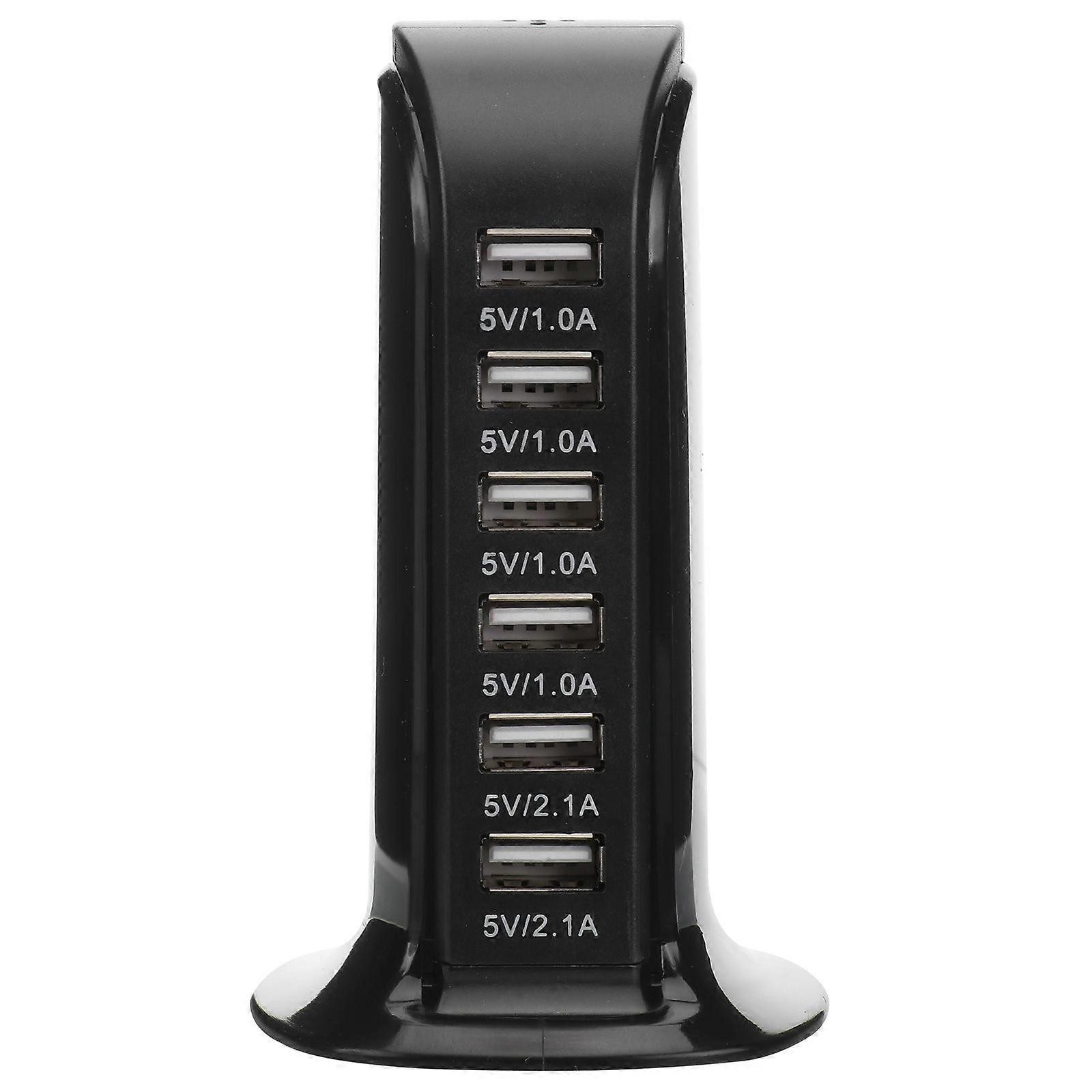 Smart Charging Station Multi Plug Adaptor for USB Devices Home Office Use Black 1Set
