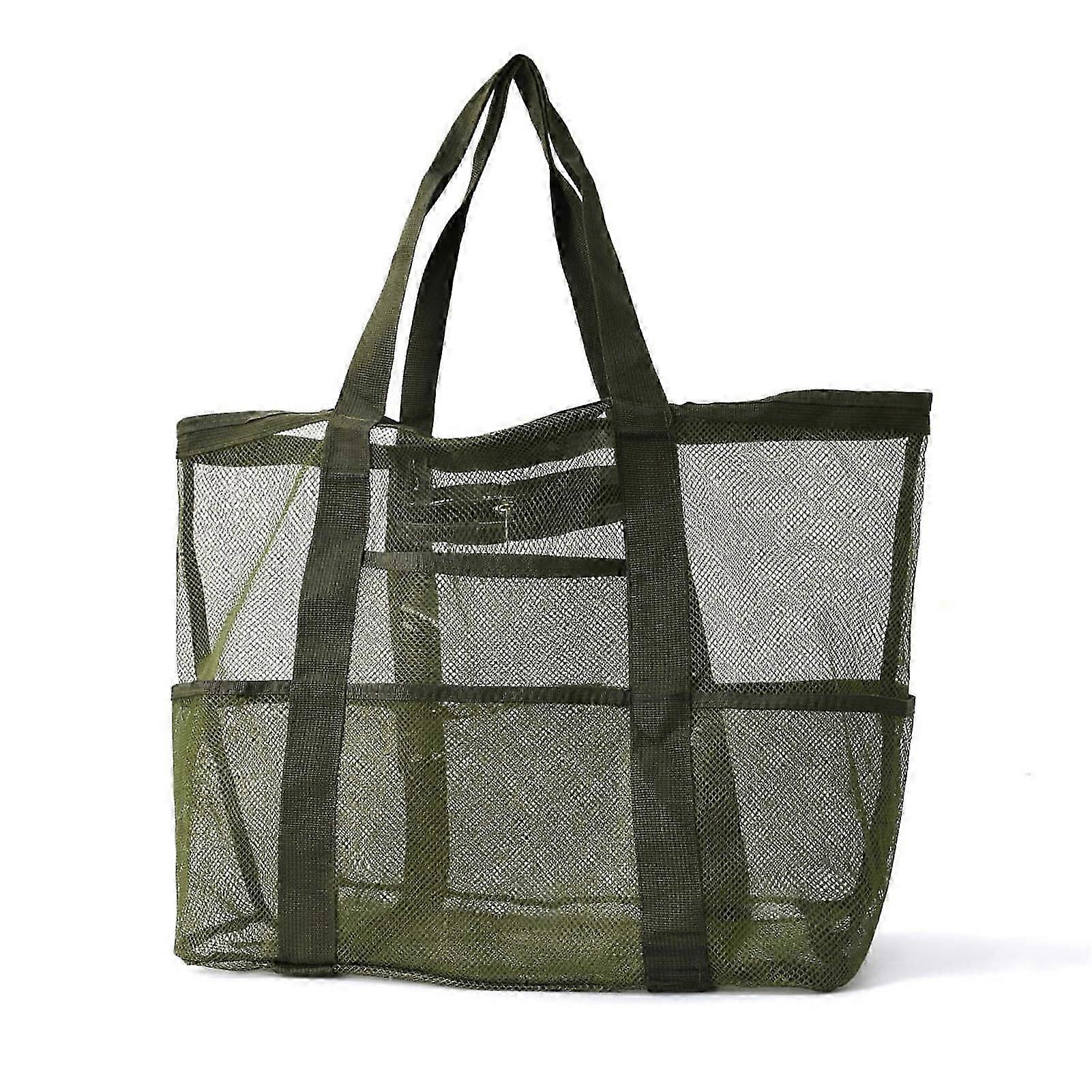 Mesh Beach Bag with Zipper Large Capacity Beach Tote Foldable Design Waterproof Sand-proof Pool Bag with Pockets