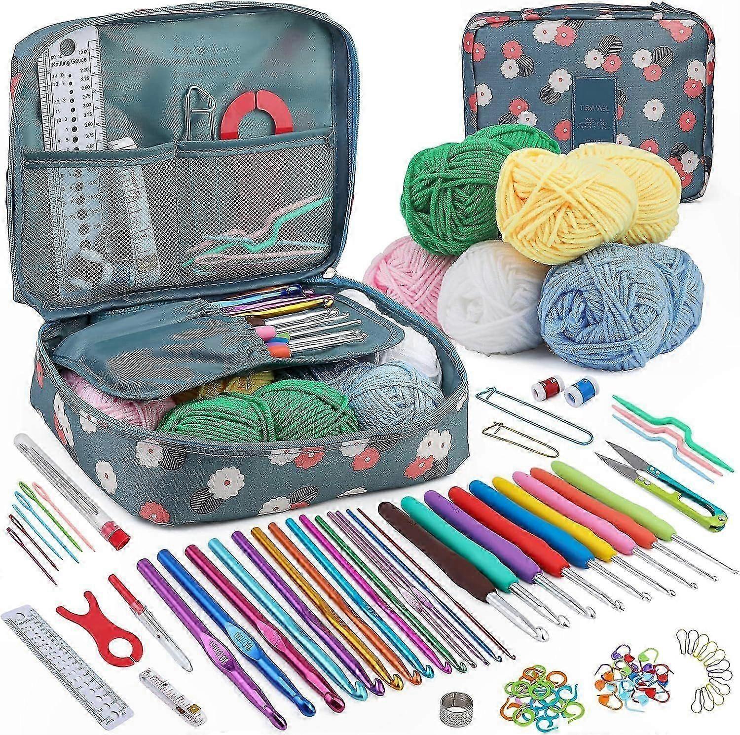Knitting Accessory Kit with Crochet Hooks, Yarn Tools, and Storage Bag - 107 Pieces for Crafting Projects