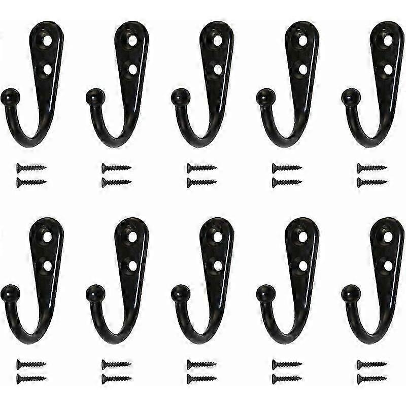 10pcs Black Single Hooks Wall Hooks Black Coat Hook Equipped with Mounting Screws