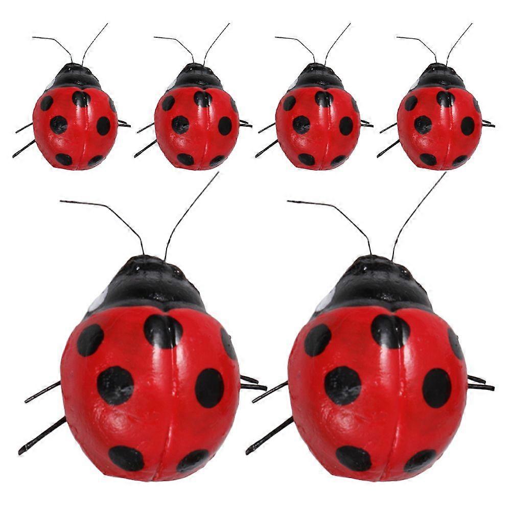 6pcs Miniature Ladybug Lawn Ornaments Realistic Ladybug Statue Garden Decor Artificial Ladybug Ornament Simulated Ladybug Statue Decor Yard Scene Ado