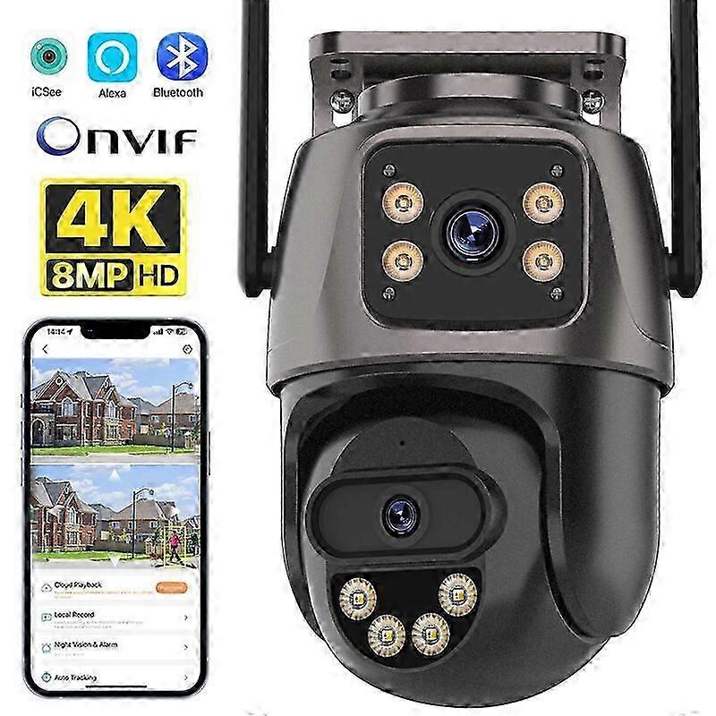 8MP 4K Wifi IP Camera Dual Screens Night Vision PTZ Video Surveillance Camera Outdoor Human Detection CCTV Security Camera ICSEESecurity Monitors & Re
