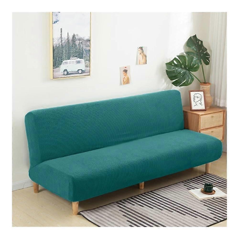 Polar Fleece Fabric Armless Sofa Bed Cover, Solid Color, Elastic, Folding Furniture Cover, Size S 120-155 cm, Peacock