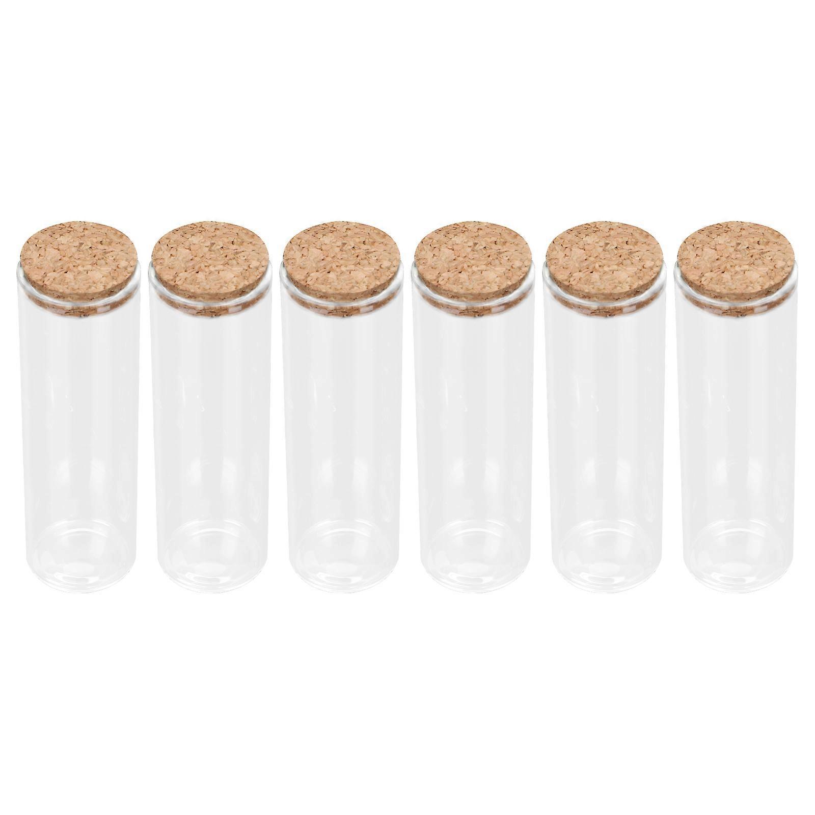6pcs High Borosilicate Glass Test Tubes with Wooden Cork Stoppers Transparent Sealed Containers for Food Storage, Spices, Tea, and Reagents