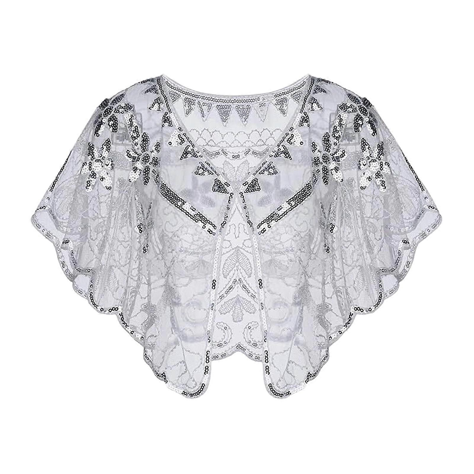 Sparkling Beadwork Shawl for Women Party Wear Comfortable Polyester Shoulder Wrap with Flower Pattern for Formal Event W